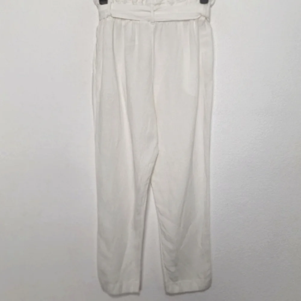 H&M White Linen Blend Paperbag Waist Pants Size 10